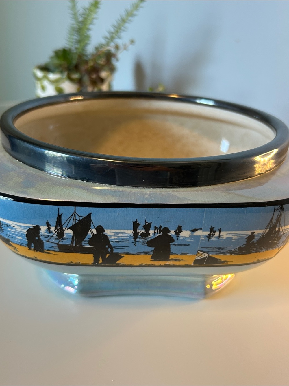 Vintage HK Tunstall England Lusterware  Harbour Scene Planter Bowl
